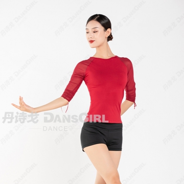 丹诗戈 练功服 芭蕾舞罩衫形体服WG01283弹力网插肩袖上衣